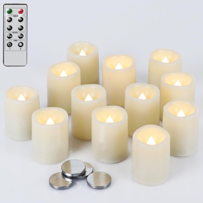 DRomance Flameless Flickering LED Votive Candles Remote and Timer, Battery Operated Tealights Battery Included, Amber Yellow Light 1.5 x 2 inch Set of 12 for Christmas Decoration - Image 1